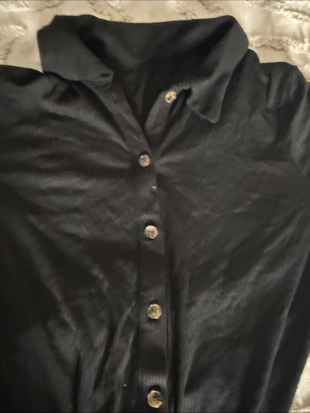 Men's Black Button-Front Ribbed Shirt - Picture 3 of 3